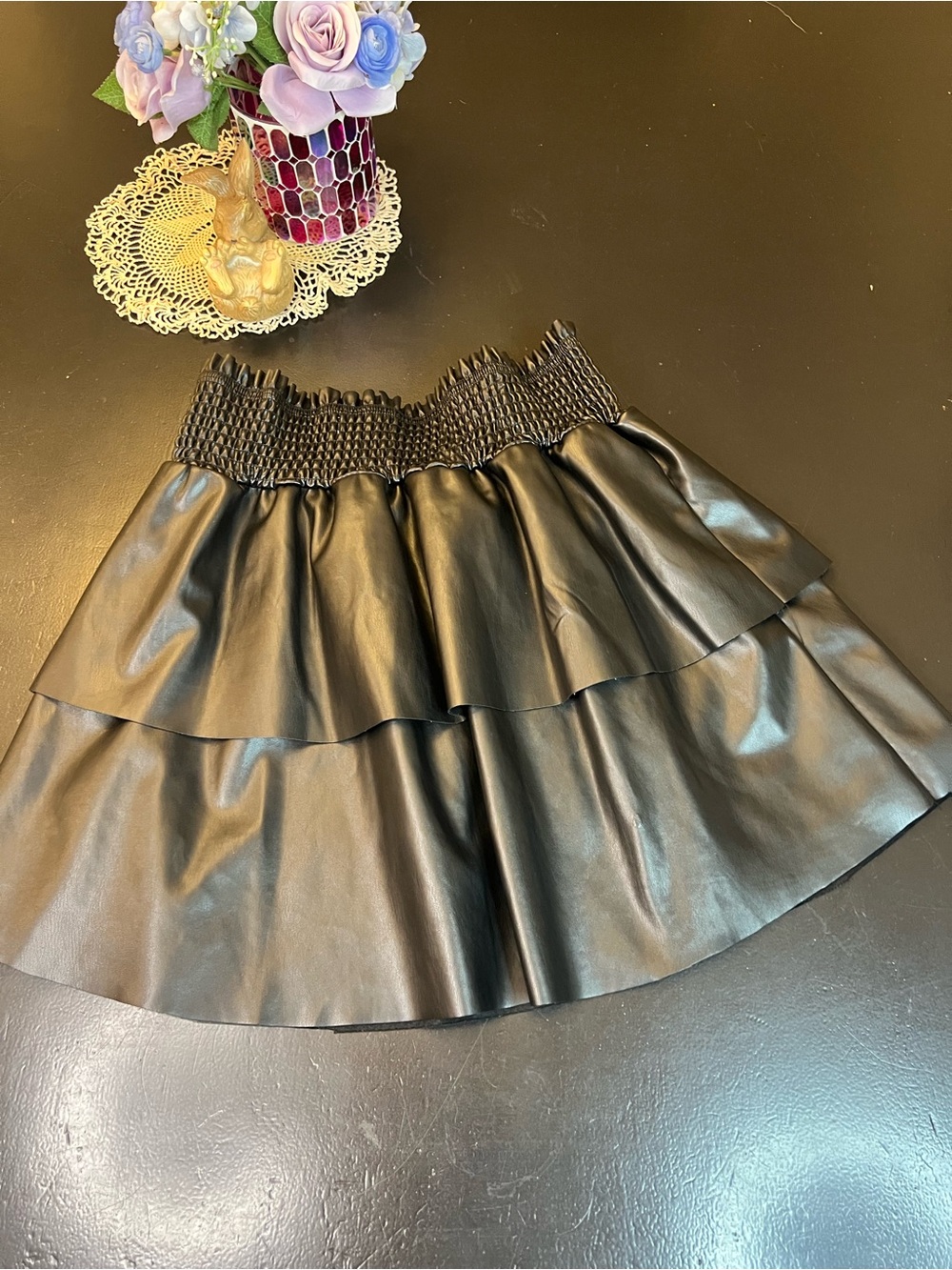 Whiteroom + Cactus NWOT Black Faux Leather Ruffle Tiered Mini Skirt Sz XL PullOn - Picture 9 of 11